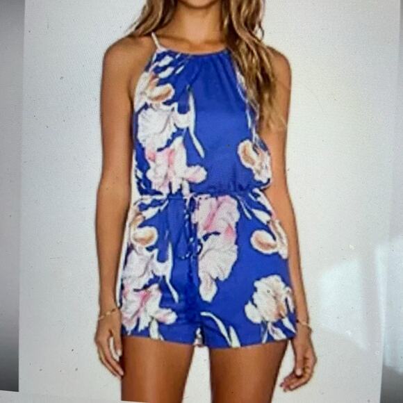 Mink Pink Blue Floral Halter  NWT Romper XS - Picture 1 of 8